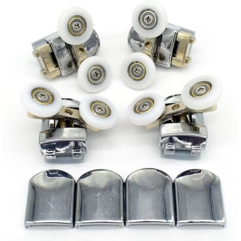 Lot de 4 roulettes doubles de rechange pour porte de douche, roues de 23 mm de diamètre (Double 2 top +2bottom-23mm)