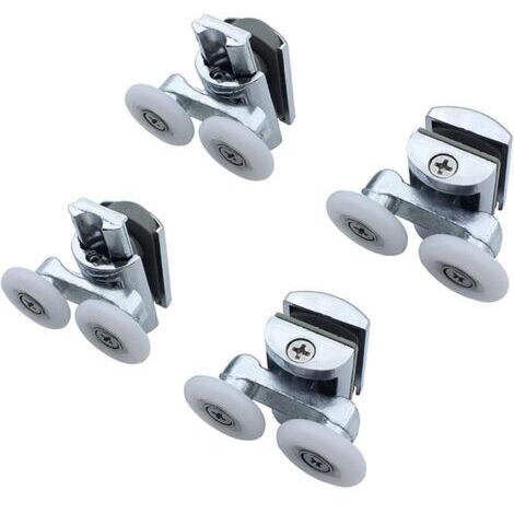 Lot de 4 roulettes doubles en alliage de zinc massif de 23 mm de diamètre pour cabine de douche, salle de douche, écran de douche