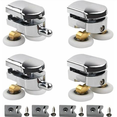 lot De 4 Roulettes Doubles - Pour Porte De Douche Coulissante,  2 Roues De 23 Mm De Diamtre En Alliage De Zinc Salle De Bain Avec Bloc Anti-collis