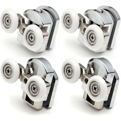 Lot de 4 Roulettes Doubles - pour Porte de Douche Coulissante, À 2 Roues de 23 mm de Diamètre en Alliage de Zinc Salle de Bain
