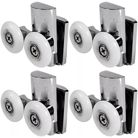 NAXUNNN Lot de 4 Roulettes Doubles - pour Porte de Douche Coulissante, À 2 Roues de 23 mm de Diamètre en Alliage de Zinc Salle de Bain