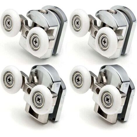 Lot de 4 Roulettes Doubles - pour Porte de Douche Coulissante, À 2 Roues de 23 mm de Diamètre en Alliage de Zinc Salle de Bain
