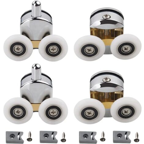 Lot de 4 Roulettes Doubles - pour Porte de Douche Coulissante, À 2 Roues de 23 mm de Diamètre en Alliage de Zinc Salle de Bain