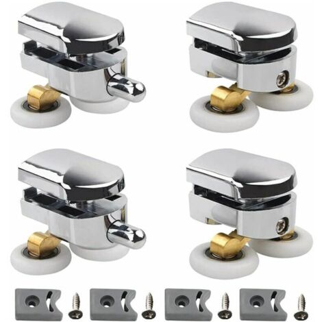 Lot de 4 Roulettes Doubles - pour Porte de Douche Coulissante, À 2 Roues de 23 mm de Diamètre en Alliage de Zinc Salle de Bain a