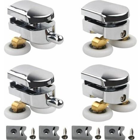 Lot de 4 Roulettes Doubles - pour Porte de Douche Coulissante, À 2 Roues de 23 mm de Diamètre en Alliage de Zinc Salle de Bain avec bloc anti-collision et fixations Lilaris
