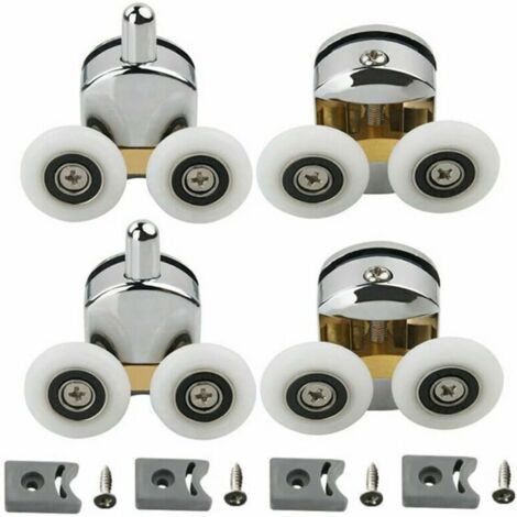 Lot de 4 Roulettes Doubles - pour Porte de Douche Coulissante，À 2 Roues de 23 mm de Diamètre en Alliage de Zinc Salle de Bai，roulettes de rechange pour porte de douche coulissante - Deux roues supérie