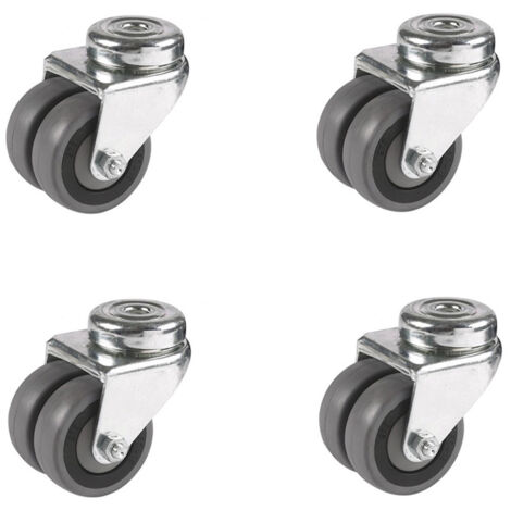 Lot de 4 roulettes OEIL JUMELÉE pivotantes caoutchouc GRIS 50 mm - 180 Kg