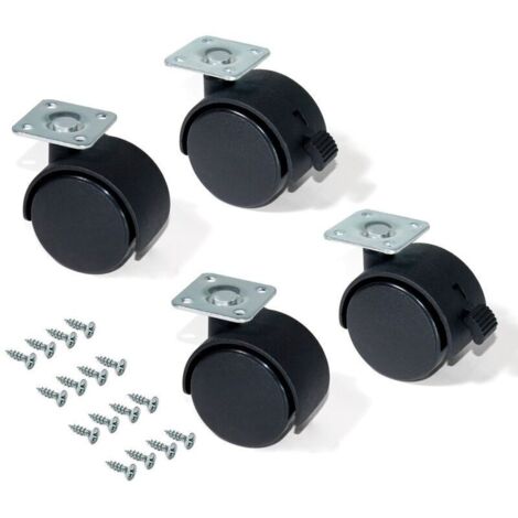 Lot de 4 Roulettes pivotantes Ø 40 mm avec plaque de fixation/roulement à billes Noir