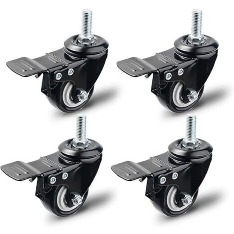 Lot de 4 roulettes pivotantes 50 mm avec frein – Charge maximale 200 kg – Pour sols durs et meubles – Rotation 360° non marquante