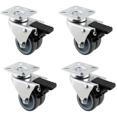 Lot de 4 roulettes pivotantes 50 mm, roulettes pivotantes avec freins, roulettes lourdes, roulettes de transport, roulettes de chaises de plage pour meubles avec freins, roulettes doubles, 200 kg