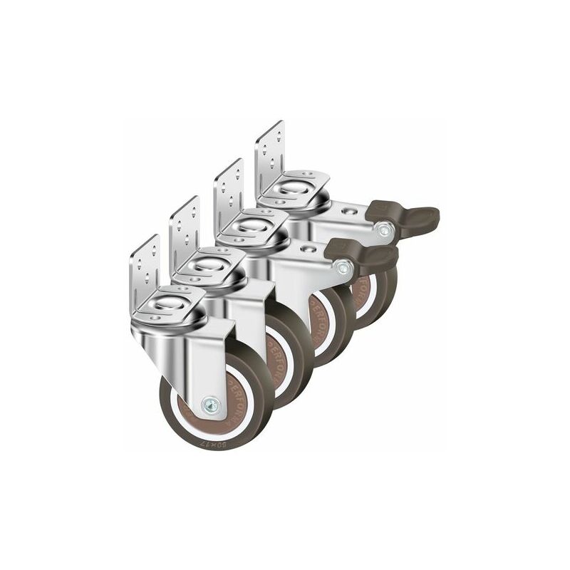 Boed - Lot De 4 Roulettes Pivotantes 50Mm, 100Kg Roulettes Pour Meubles, Type l Roue Pour Meuble Avec Frein Rotation à 360°, Pour Intérieur Et