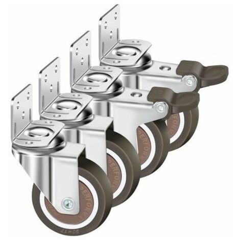 Lot De 4 Roulettes Pivotantes 50Mm, 100Kg Roulettes Pour Meubles, Type L Roue Pour Meuble Avec Frein Rotation À 360°, Pour Intérieur Et Extérieur(2 Roulette Avec Frein, 2 Roulette Sans Frein