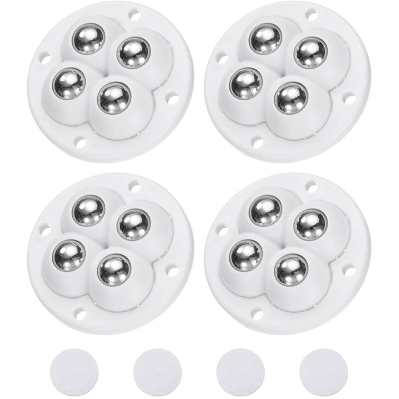 Lot de 4 roulettes pivotantes autocollantes, rotation à 360 degrés, universelles, pour meubles, poubelles (blanc, 4 billes en acier)