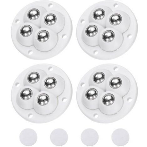 Lot de 4 roulettes pivotantes autocollantes, rotation à 360 degrés, universelles, pour meubles, poubelles (blanc, 4 billes en acier)