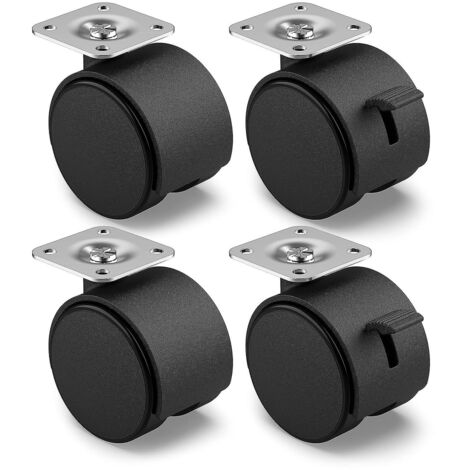 Lot de 4 roulettes pivotantes de 40 mm avec frein, capacité de 100 kg, pour meubles d'intérieur, à faible résistance au roulement.