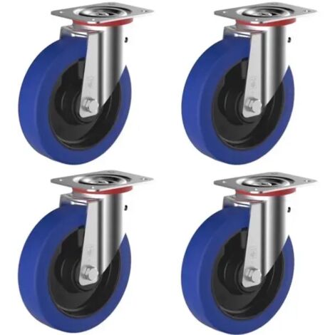 Lot de 4 roulettes pivotantes et pivotantes à frein caoutchouc EASYROLL® BLEU 100 mm charge - 420 Kg (SKU produit : 93819022 SKU Offre : 1029LIU38)