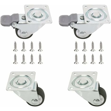 Lot De 4 Roulettes Pivotantes Noir Pour Meubles Ø25Mm Roulettes Transport, Roulettes Pour Chariot Roues Plaques Industrielles Tpe, 2 Roulettes Meubles + 2 Roulettes Avec Frein +18Vis