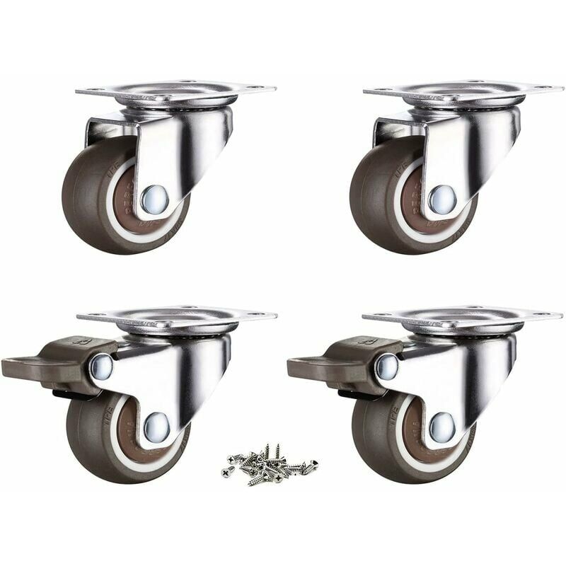 KZQ - Lot de 4 Roulettes Pivotantes pour Meubles de 38 mm avec Freins à Vis et Freins en Caoutchouc, Convient aux Meubles en Palette (38 mm)