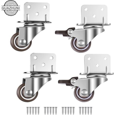 Lot de 4 roulettes pivotantes pour meubles et pots de fleurs avec frein - plaque de montage en L, 25 mm