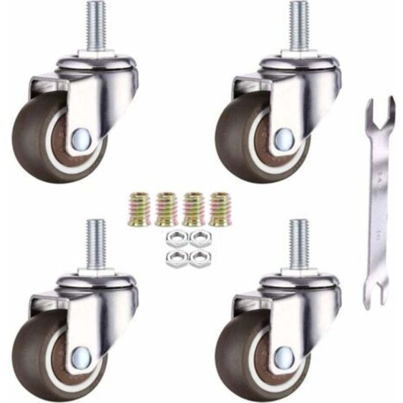 Lot De 4 Roulettes Pivotantes Pour Meubles - M6 X 15 Mm - Avec Filetage De 25 Mm - Caoutchouc Souple - Filetage Tpe - Mini Roulettes De Meubles (25