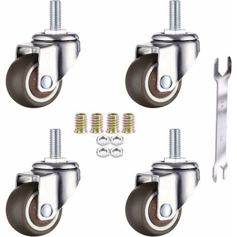 Lot De 4 Roulettes Pivotantes Pour Meubles - M6 X 15 Mm - Avec Filetage De 25 Mm - Caoutchouc Souple - Filetage Tpe - Mini Roulettes De Meubles (25 Mm)
