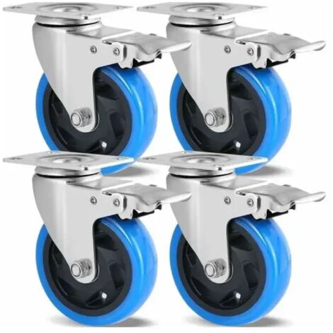 Lot De 4 Roulettes Pivotantes, Roulettes 100mm Pour Meubles, Jusqu'à 600kg, Roulettes Charge Lourde Avec Frein, Rotation À 360°, Roulettes Caoutchouc