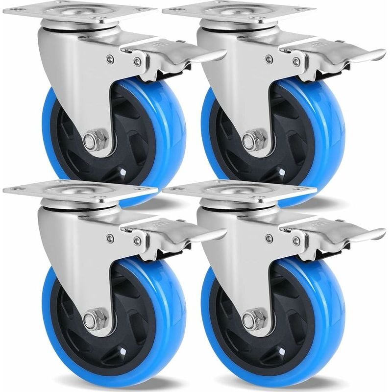 Lot de 4 Roulettes Pivotantes, Roulettes 100mm pour Meubles, Jusqu'à 600KG, Roulettes Charge Lourde avec Frein, Rotation à 360°, Roulettes
