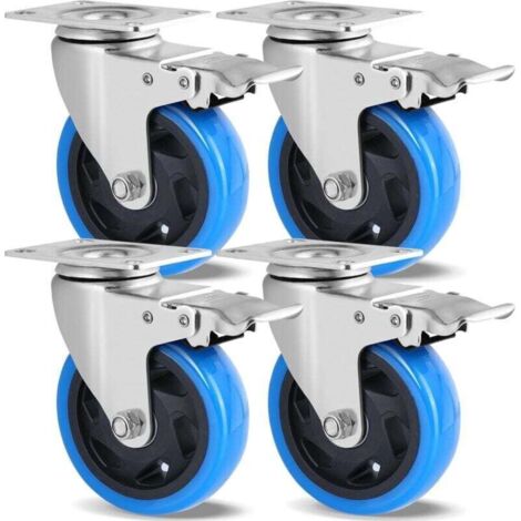 Lot de 4 Roulettes Pivotantes. Roulettes 100mm pour Meubles. Jusqu'à 600KG. Roulettes Charge Lourde avec Frein. Rotation à 360°. Roulettes Caoutchouc. sans Traces au Sol