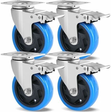 Lot de 4 Roulettes Pivotantes, Roulettes 100mm pour Meubles, Jusqu'à 600KG, Roulettes Charge Lourde avec Frein, Rotation à 360°, Roulettes Caoutchouc, sans Traces au Sol