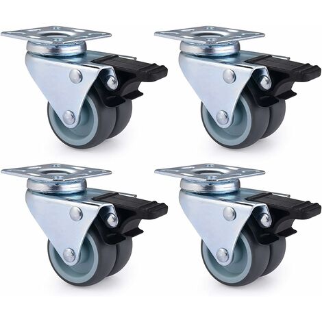 Lot de 4 Roulettes Pivotantes Ultra-résistantes avec Frein d’arrêt pour Meubles Capacité 600 kg