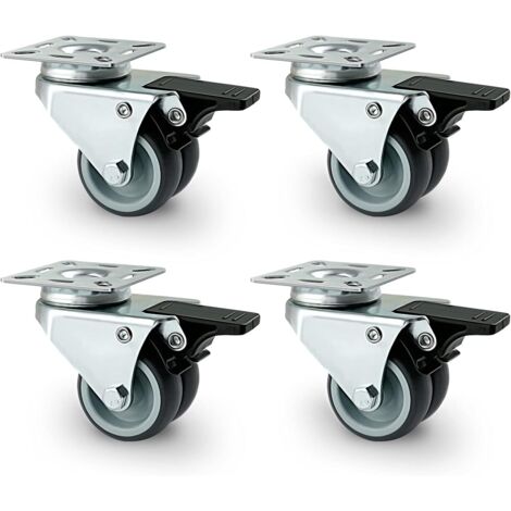 Lot de 4 Roulettes Pivotantes Ultra-résistantes avec Frein d’arrêt pour Meubles Capacité 600 kg
