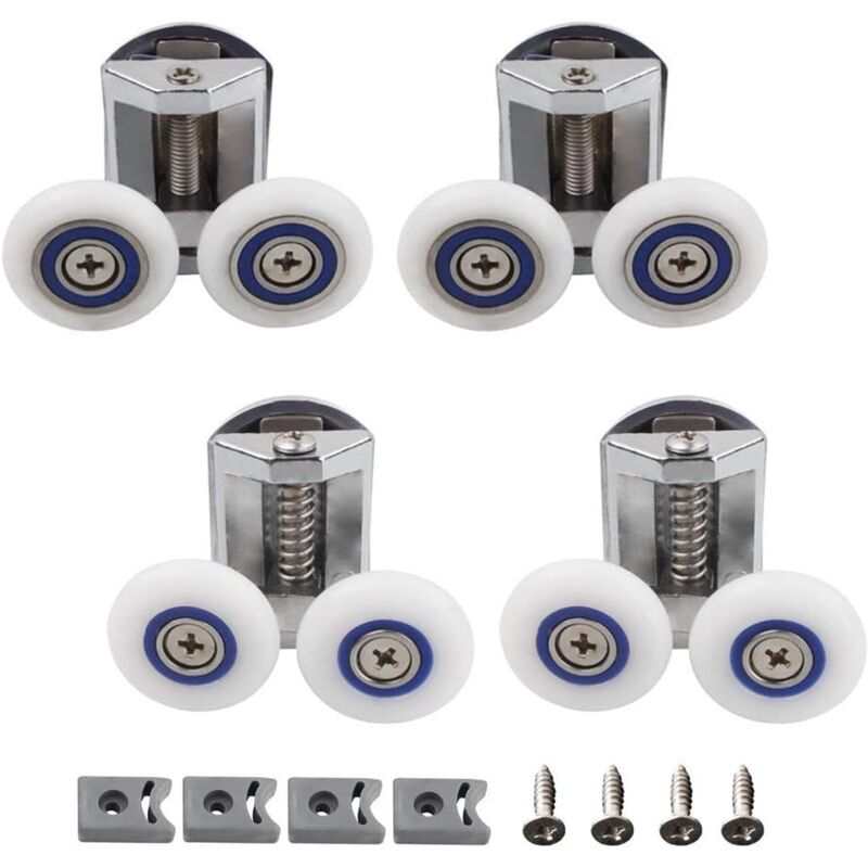 Lot de 4 roulettes pour porte de douche - 2 poulies supérieures et inférieures - 26 mm - En alliage de zinc - Kit de remplacement pour porte de