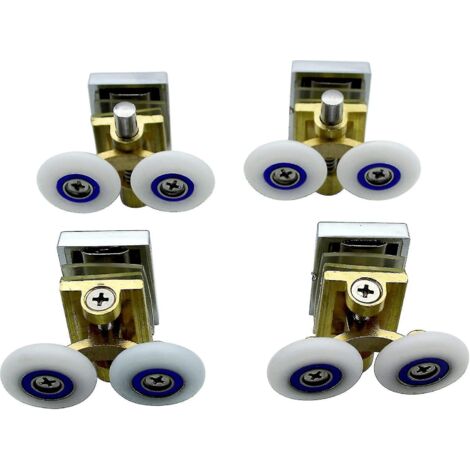 Lot de 4 roulettes pour porte de douche : roulettes de douche, poulies pour rail coulissant, bras de support en laiton avec roues de 25 mm de diamètre, pour cabine de douche