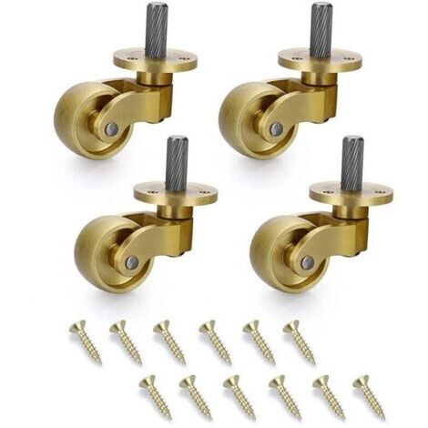Lot de 4 roulettes universelles en laiton, rotation à 360 degrés, roulettes à tige filetée, roues pivotantes en métal robuste, remplacements de roulettes mobiles pour meubles, coffre, chariot, armoire