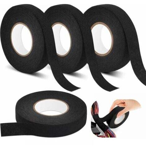 Lot de 4 Ruban de Câbles Noir, Résistant à la Chaleur Rubans 2 Tailles, Ruban Adhésif Isolant électrique, Ruban en Tissu pour Faisceaux de Câbles, Ménage Voiture Moto (19mm x 15m/15mm x 15m)