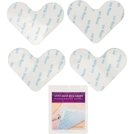 Lot de 4 rubans adhésifs double face réutilisables pour tapis, forme cœur antidérapante, lavables et ultra-fins, blancs.