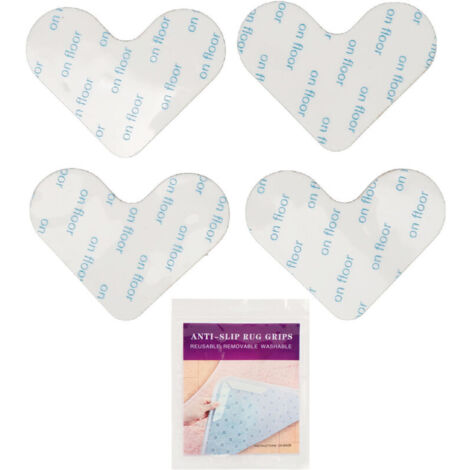 Lot de 4 rubans adhésifs double face réutilisables pour tapis, forme cœur antidérapante, lavables et ultra-fins, blancs.