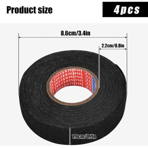 Lot de 4 Rubans de Câblage de 19 mm x 15 m en Tissu, Ruban Adhésif Isolant électrique, Rubans Adhésifs Noir pour Voiture, Résistant à la Chaleur, Anti-âge