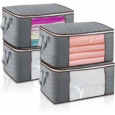 Lot de 4 Sac de Rangement pour Couette, Rangement Vetement Sous Lit en Épais Non-tissé avec Poignée Solide, Respirant et Anti-poussière,
