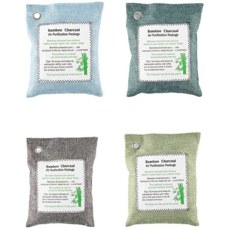 Lot de 4 sachets de charbon de bambou absorbeurs d'odeurs pour voiture et maison (voir photo).