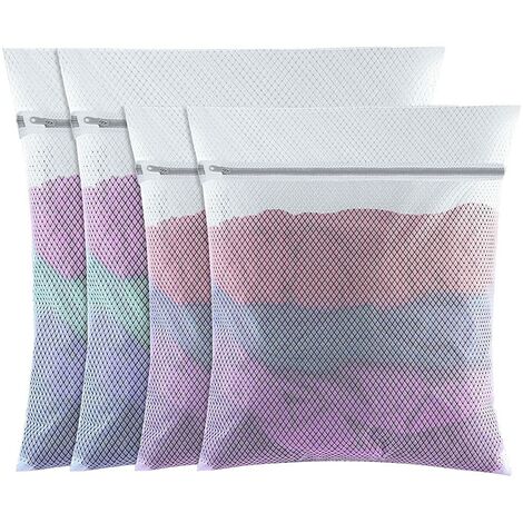 Lot de 4 sacs à linge en maille, grands sacs à linge fins avec fermetures éclair réutilisables pour machine à laver pour vêtements, chaussettes, sous-vêtements, soutien-gorge