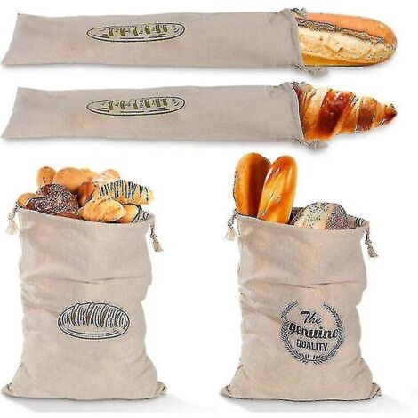 Lot de 4 sacs à pain, sacs à légumes en coton, réutilisables, résistants, légers, lavables et faciles à ranger.