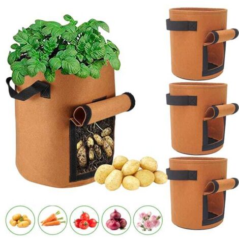Lot de 4 Sacs de Culture 10 Gallons pour Pommes de Terre, Pots en Tissu Respirant avec Rabat d'Accès