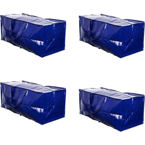Lot de 4 sacs de déménagement bleus extra larges et ultra-résistants avec sac à dos intégré.