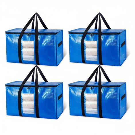 Lot de 4 sacs de déménagement extra-larges avec couvercle et fenêtre, résistants, pour vêtements et couette