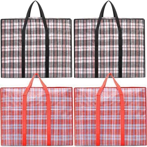 Lot de 4 Sacs de Déménagement Grand Réutilisable avec Fermeture à Glissière et Poignées, Sac Rangement Vêtements Sac à Linge Cabas