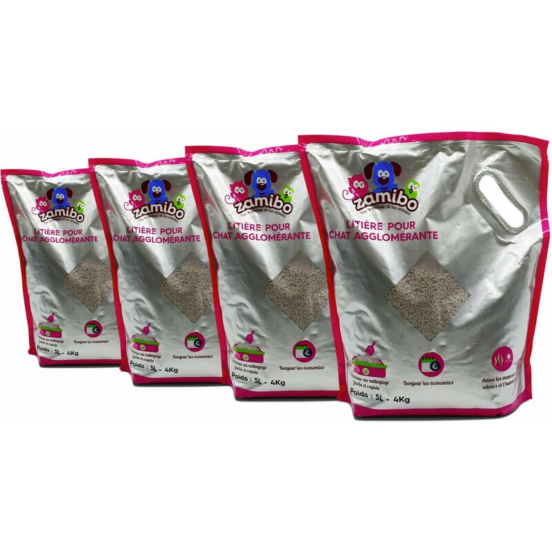 Lot de 4 sacs de litière agglomérante. 5L. pour chat. senteur jasmin