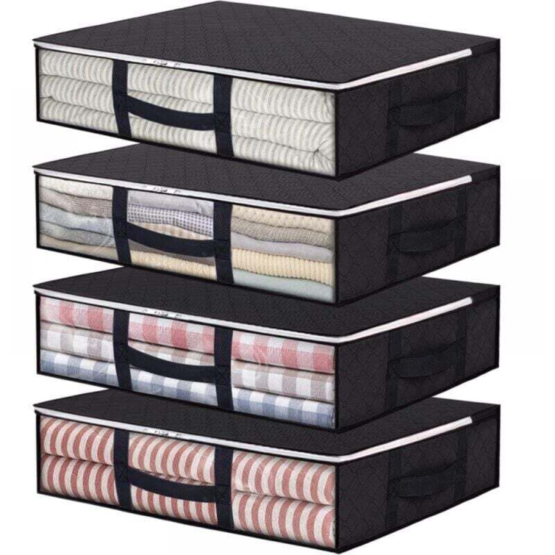 Lot de 4 sacs de rangement pliables de 40 l avec fenêtre transparente et poignées renforcées, organiseur à fermeture éclair pour couettes,