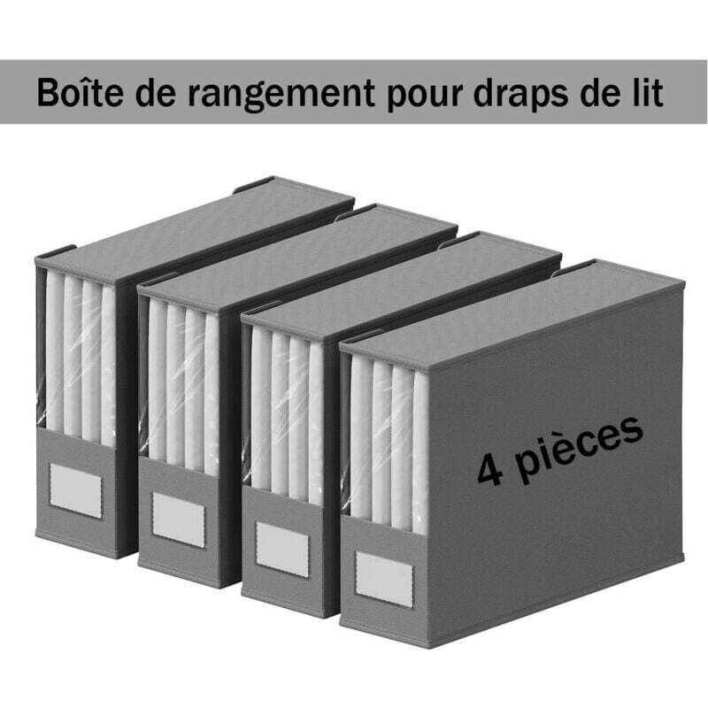 Lot De 4 Sacs De Rangement Pliables Pour Draps Avec Fenêtre Transparente Gris Clair