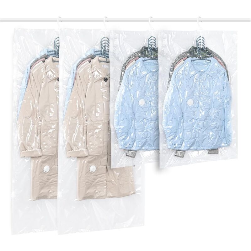 Lot de 4 sacs de Rangement sous Vide Suspendre pour vêtements,Transparents et réutilisables Housse sous vide pour vetement,pour costumes,costumes,